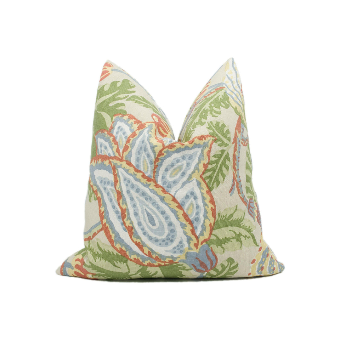 Thibaut - Mitford - Beige - Vintage 1920's Block Print Floral Designer Cushion Cover - Luxury Throw Pillow - Handmade Home Decor.