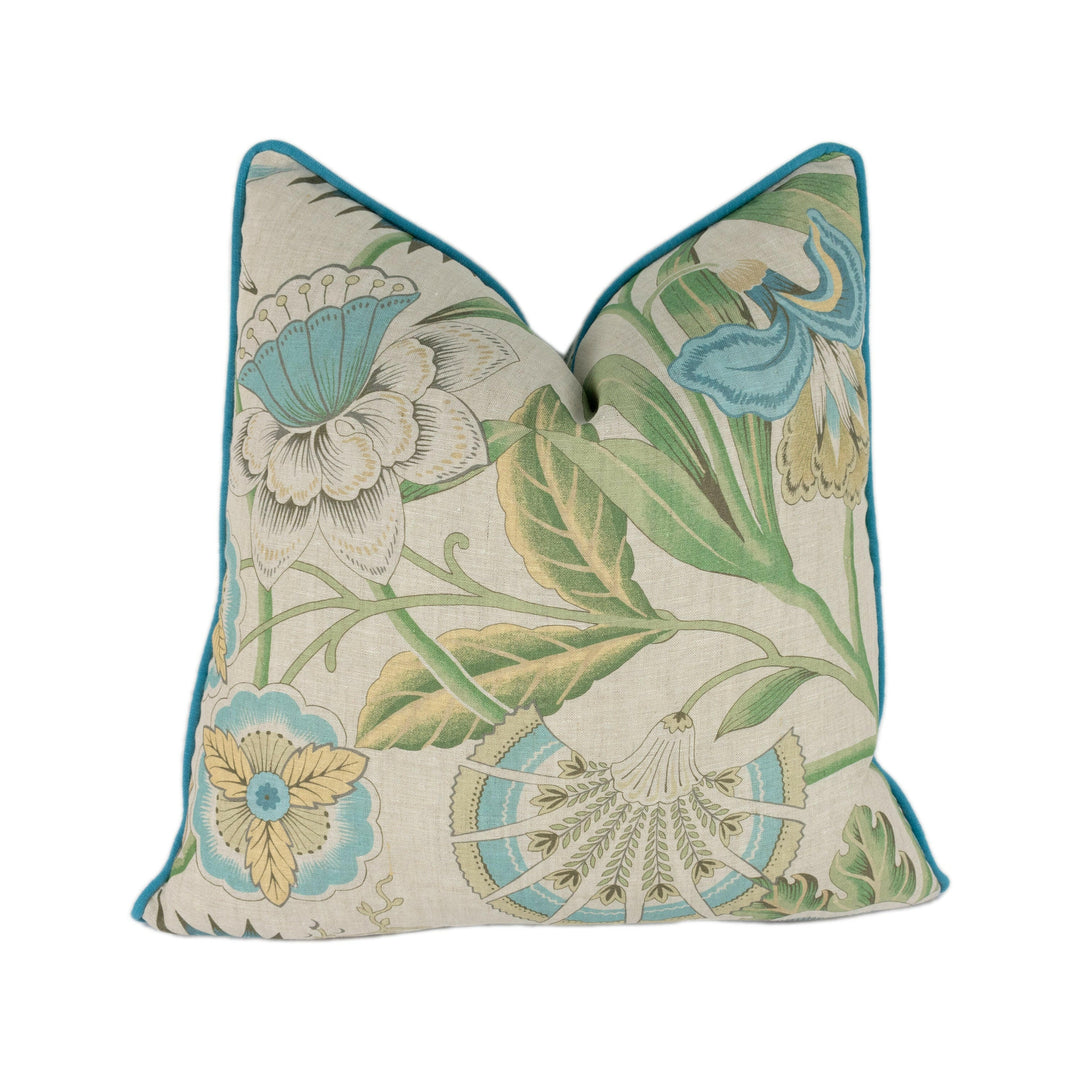 Anna French x Thibaut - Sky Blue & Green on Flax - Savoy Collection - Stunning Cushion Cover Pillow Throw Designer Home Decor.