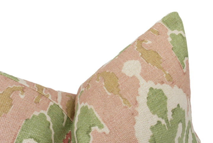 GP & J Baker - Ikat Bokhara - Rose Green - Eastern Silk Road Linen Ikat Designer Cushion Cover - Luxury Throw Pillow - Handmade Home Décor.