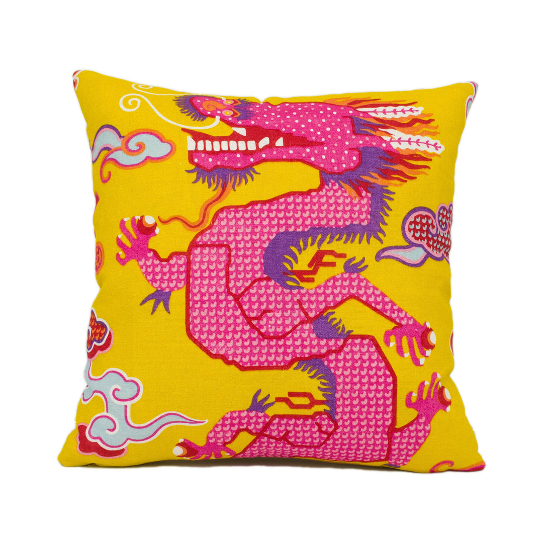 Schumacher - Magical Ming Dragon - Yellow - Fantastical Tibetan Inspired Designer Cushion Cover - Handmade Throw Pillow - Luxury Home Décor.