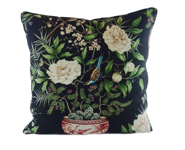 Zoffany - Romey's Garden - Ebony - Self-Piped Designer Cushion Cover - Handmade Throw Pillow Designer Home Decor.