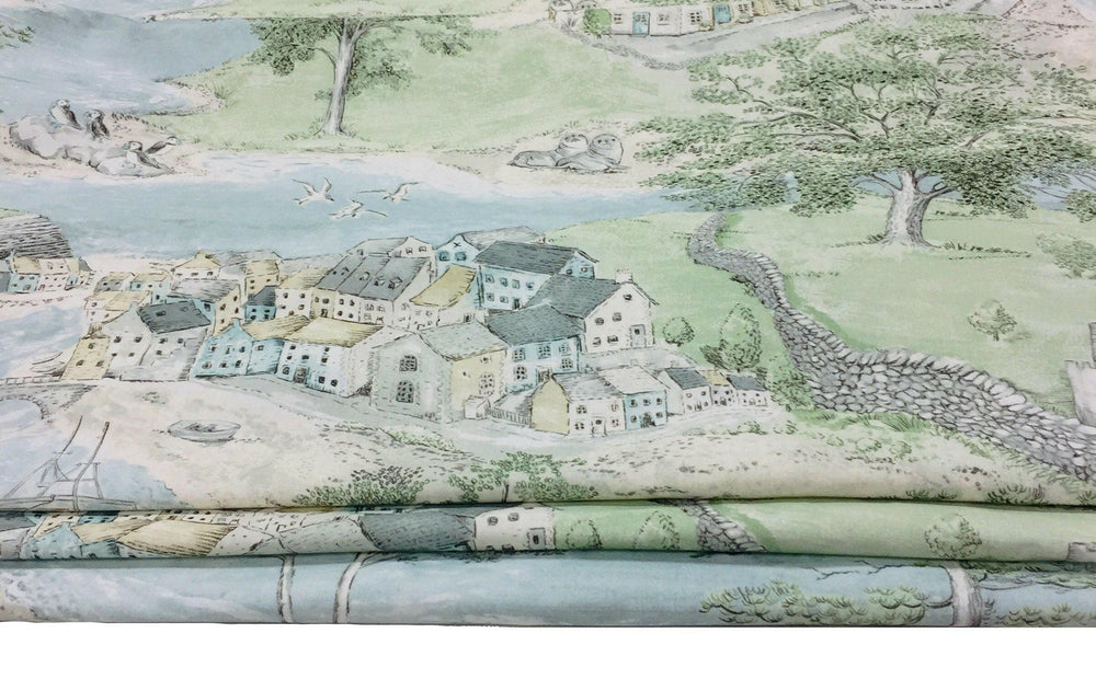 Sanderson - Sea Houses - Tidewater Blue - Professionally Made Roman Blind Made to Measure.
