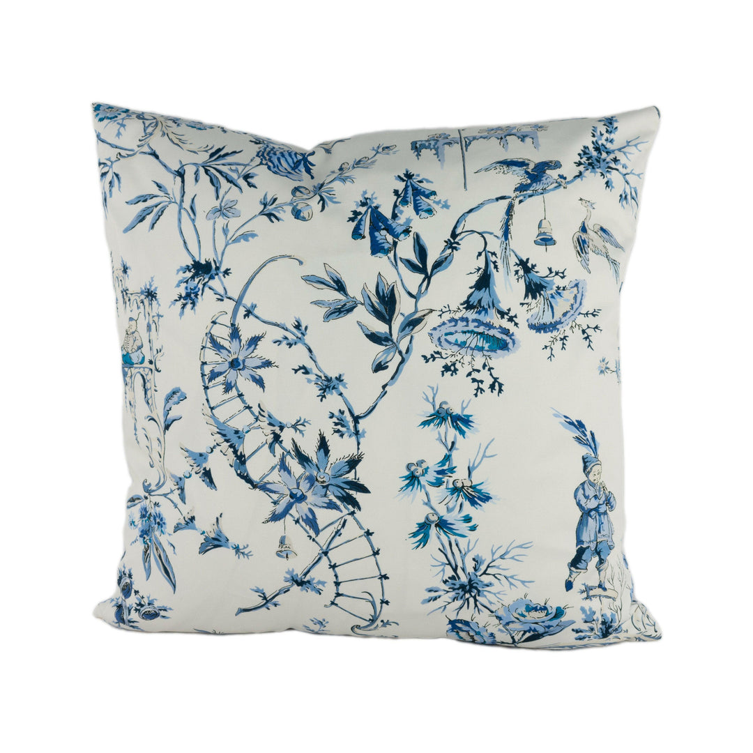 Scalamandre - Nanjing - China Blue - Ancient Chinese Chinoiserie Designer Cushion Cover - Handmade Throw Pillow Luxury Home Decor.