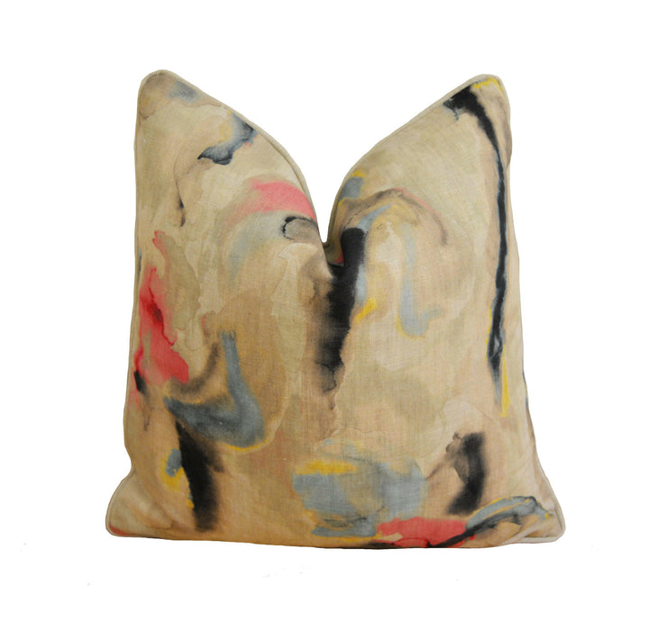 Zoffany - Water Iris - Rose / Blue - Abstract Water Lily Cushion Cover - Handmade Brushstroke Throw Pillow Designer Home Decor.