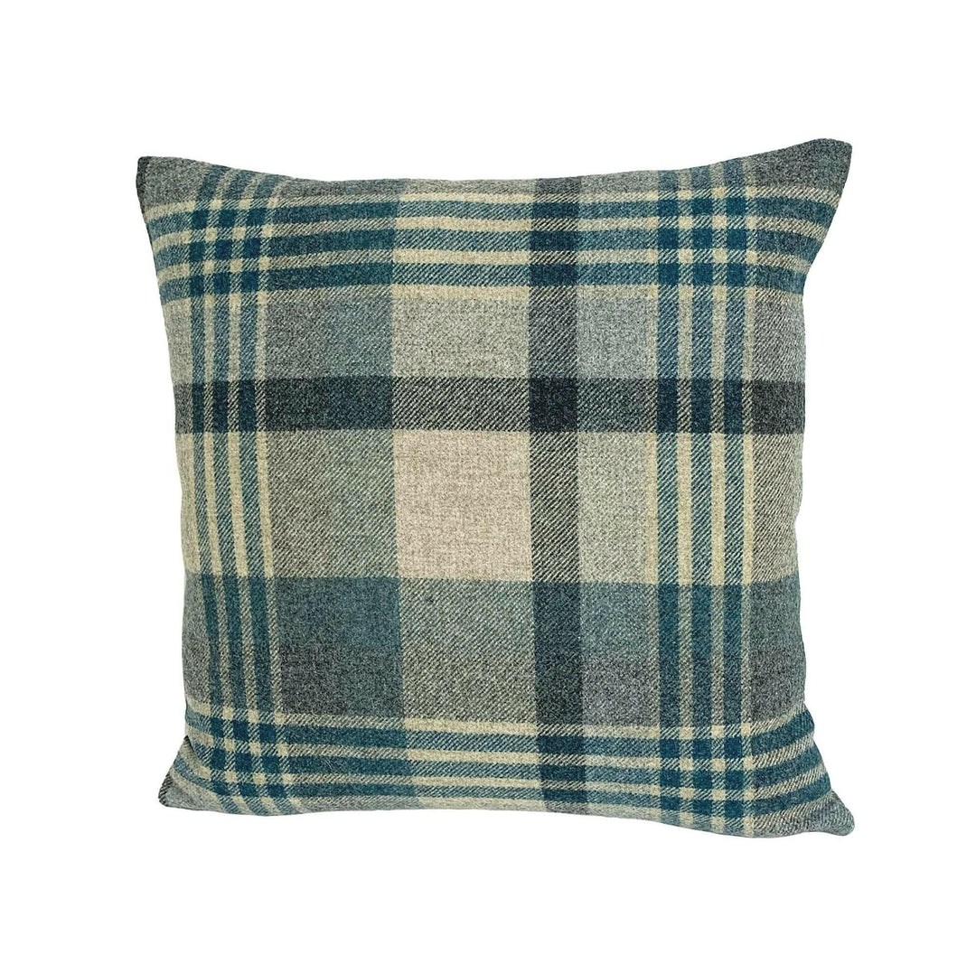 Abraham Moon - Melbourne - Petrol / Pewter -  100% Wool Cushion Cover - Designer Plaid Pillow Cover - Handmade Custom Abraham Moon Pillow.