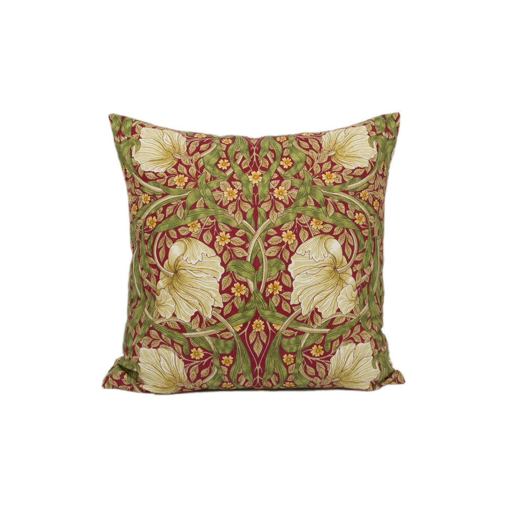 William Morris - Pimpernel Cotton - Red / Thyme Cushion Cover Throw Pillow Designer Home Decor.