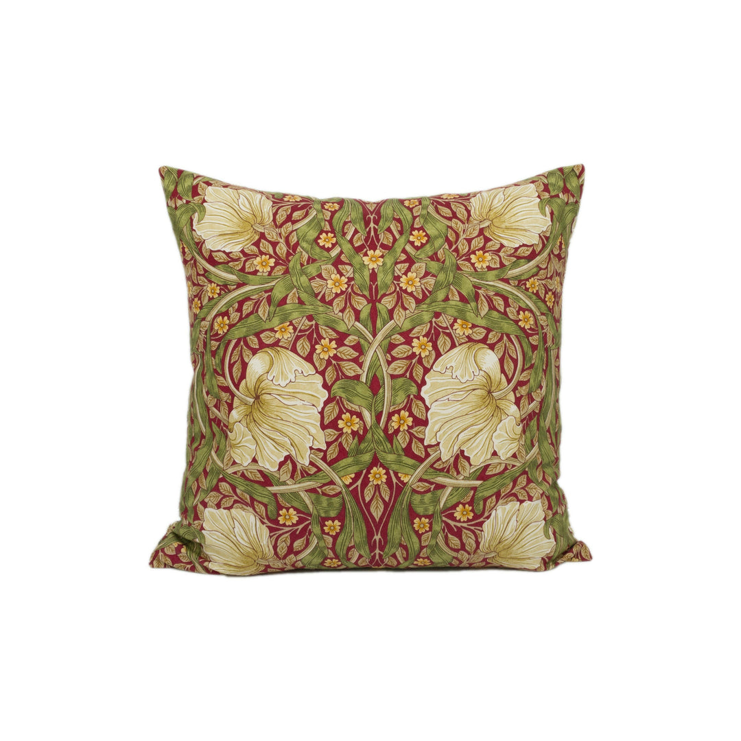 William Morris - Pimpernel Cotton - Red / Thyme Cushion Cover Throw Pillow Designer Home Decor.