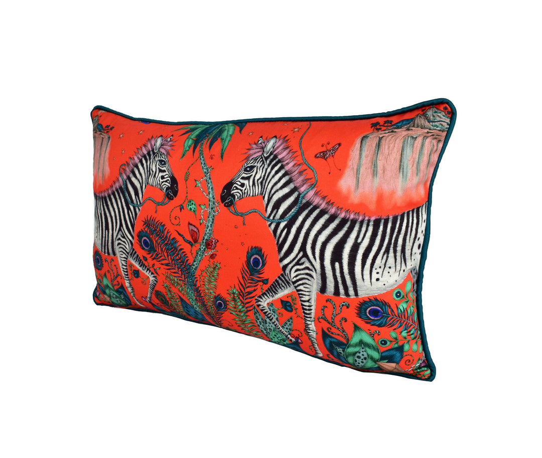 Funky Bold Red Maximalist Fantasy &amp; Mythical Animal Contrast Piped Designer Cushion Cover - Luxury Throw Pillow - Handmade Home Lost World.