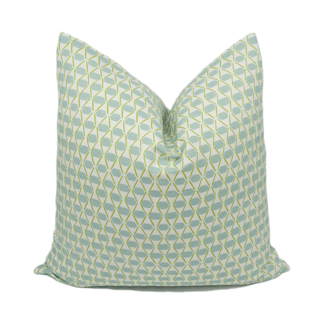 Thibaut - Denver - Spa Blue and Green - Whimsical Geometric Cushion Cover - Handmade Throw Pillow -Designer Home Décor.