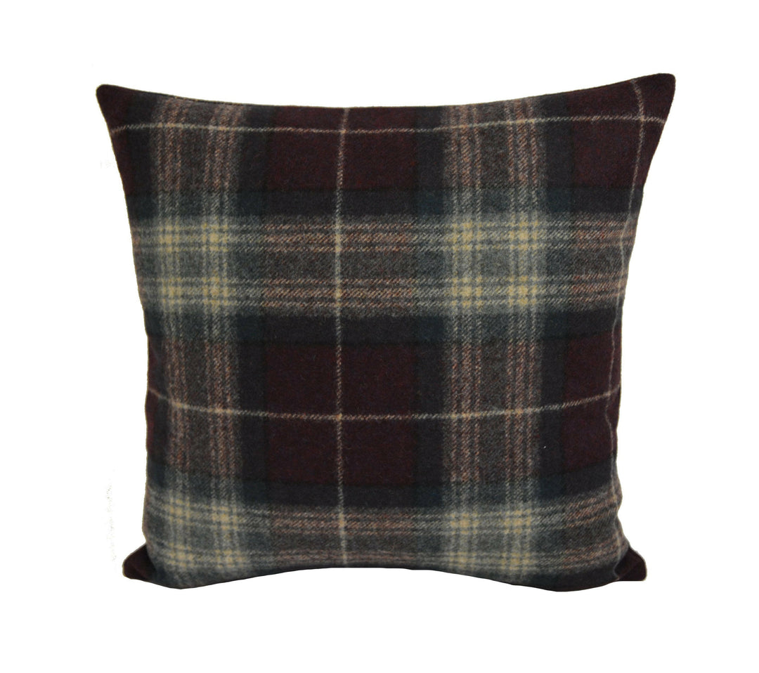 Abraham Moon - Threshfield - Iolite - 100% Pure New Wool Plaid Cushion Cover - Handmade Throw Pillow Designer Country Home Decor.