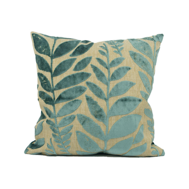 Designers Guild - Foglia - Azure - Handsome Fern Leaf Nature Inspired Cut Velvet Cushion Cover - Handmade Throw Pillow - Designer Home Décor.
