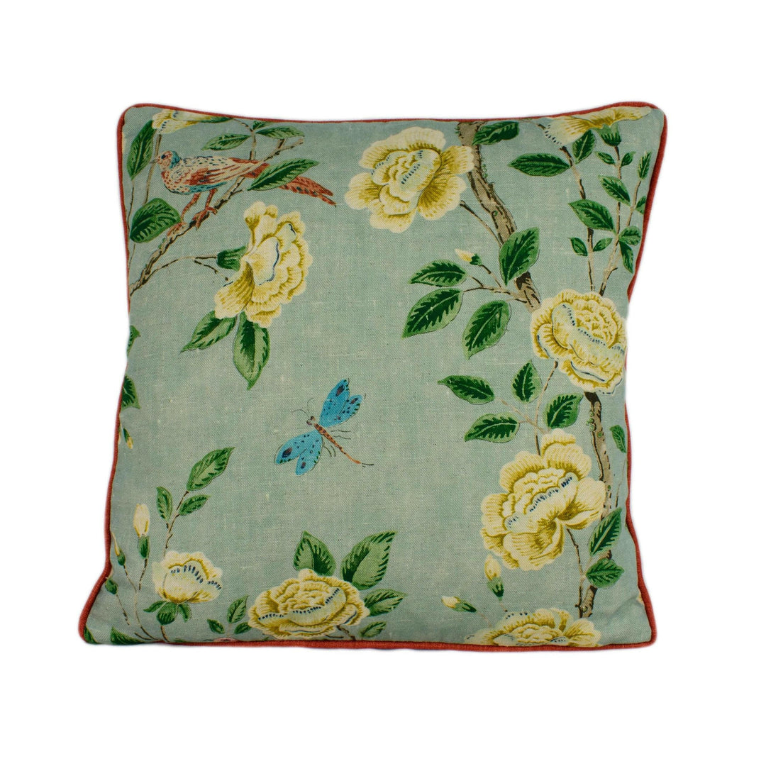 Sanderson - Andhara - Seaglass - Classic Flora and Fauna Chinoiserie Designer Cushion Cover - Luxury Throw Pillow - Handmade Home Décor.