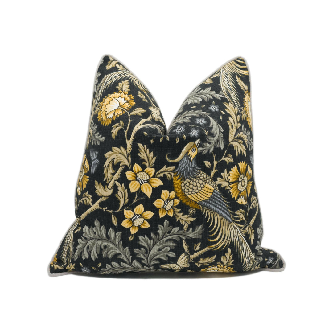 ILiv - Oakmere - Saffron - Bold Bird Striking Traditional Floral Designer Cushion Cover - Luxury Throw Pillow - Handmade Home Decor.