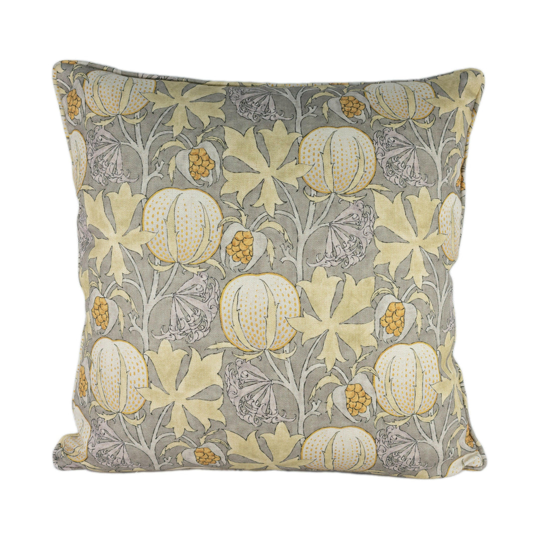 GP and J Baker - Pumpkins - Grey / Ochre - Inspired 20th Century Archival Bloc Print Designer Cushion Cover - Luxury Throw Pillow - Handmade.