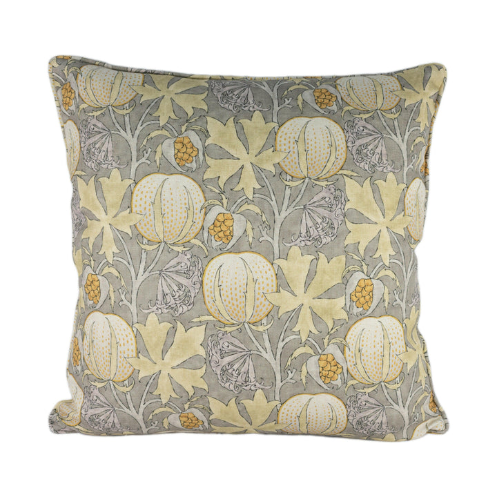 GP and J Baker - Pumpkins - Grey / Ochre - Inspired 20th Century Archival Bloc Print Designer Cushion Cover - Luxury Throw Pillow - Handmade.