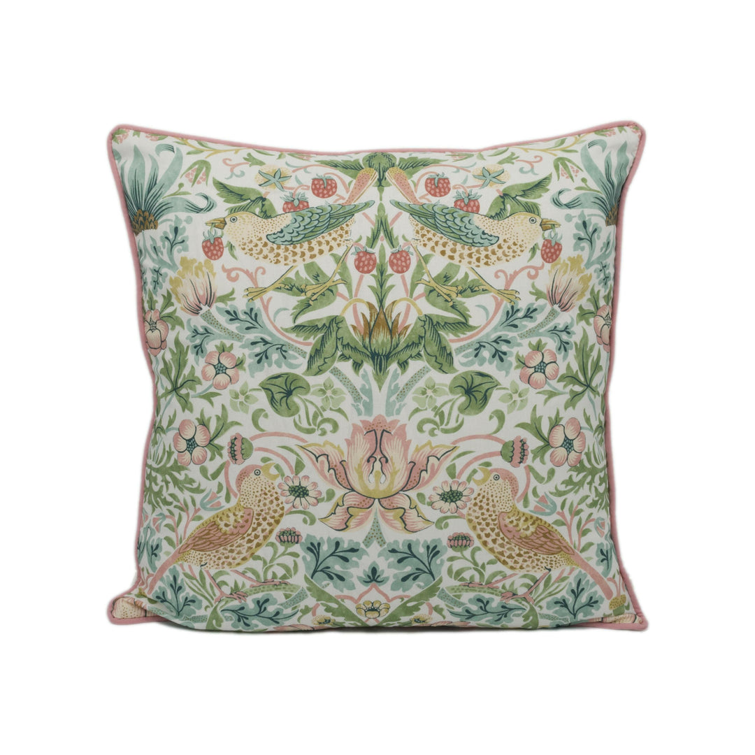 William Morris - Simply Strawberry Thief - Cochineal / Willow - Iconic Morris Bird Designer Cushion Cover - Handmade Home Decor - Luxury.
