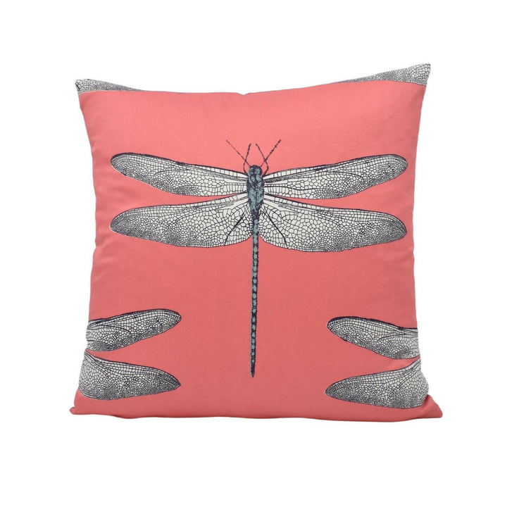 Harlequin - Demoiselle - Coral / Mint - Delicately Drawn Designer Dragonfly Cushion Cover - Luxury Throw Pillow - Handmade Home Decor.