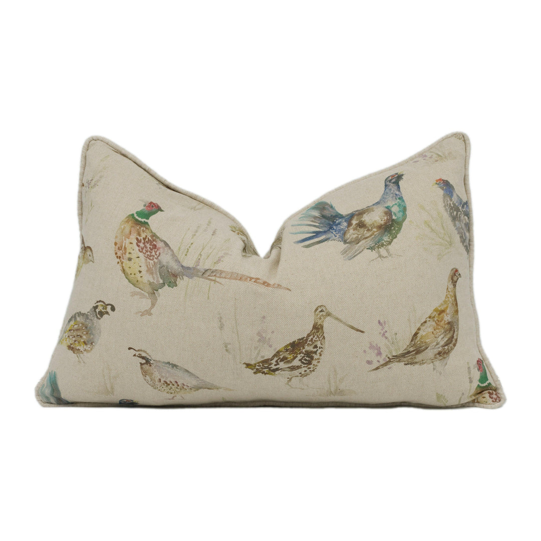 Voyage - Game Birds Mini - Linen - Beautiful Countryside Birds Cushion Cover - Handmade Throw Pillow Designer Home Decor.