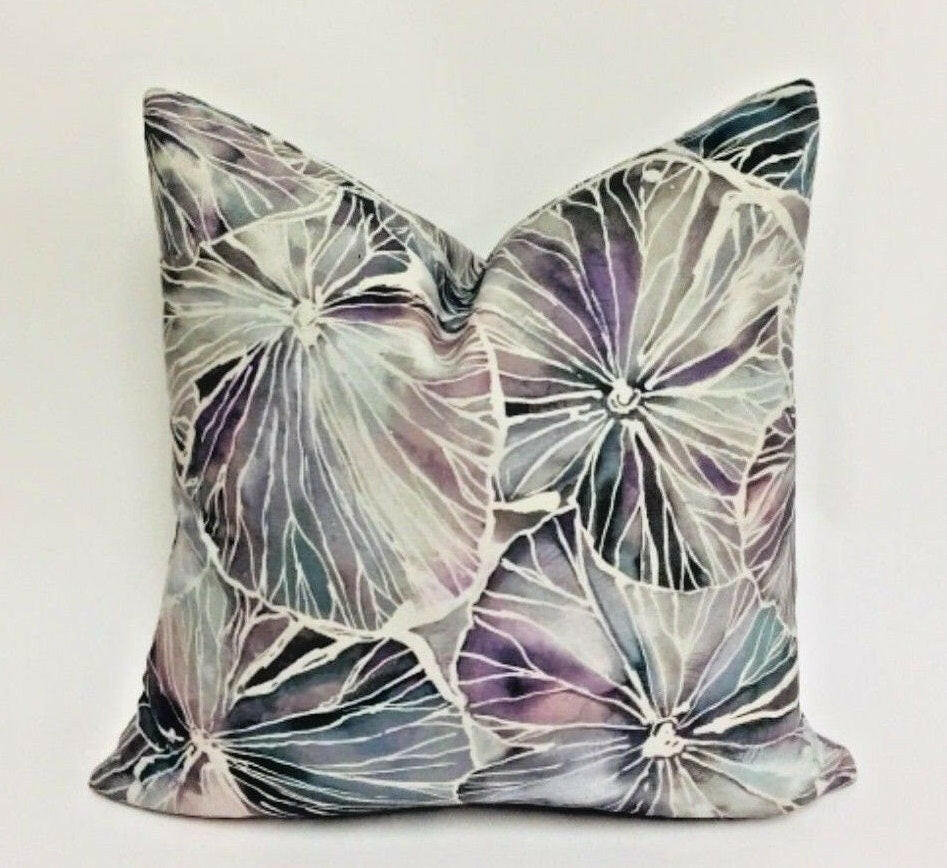 Voyage Decoration - Nelumbo - Amethyst - Luxurious Watercolour Lotus Leaves Cushion Cover - Handmade Throw Pillow Designer Home Decor.