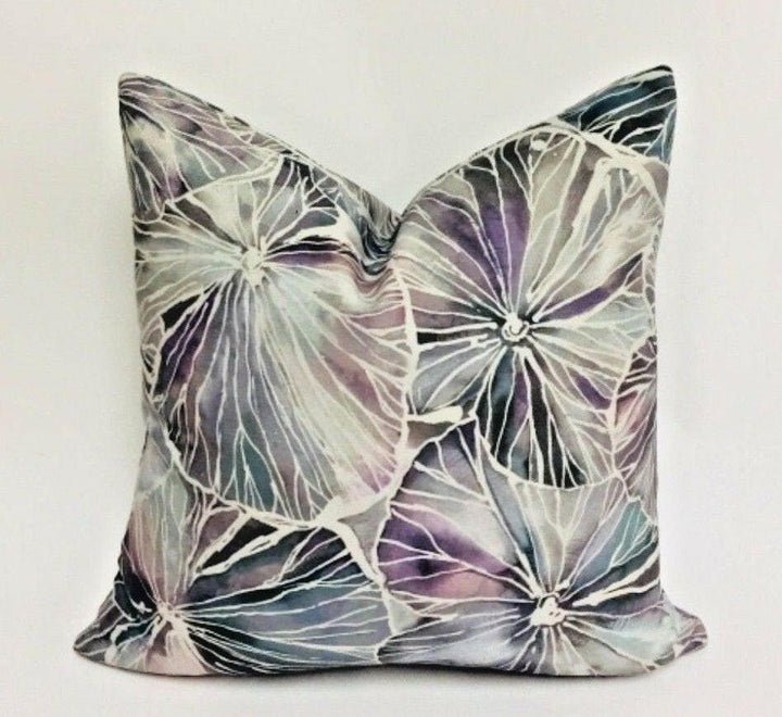Voyage Decoration - Nelumbo - Amethyst - Luxurious Watercolour Lotus Leaves Cushion Cover - Handmade Throw Pillow Designer Home Decor.