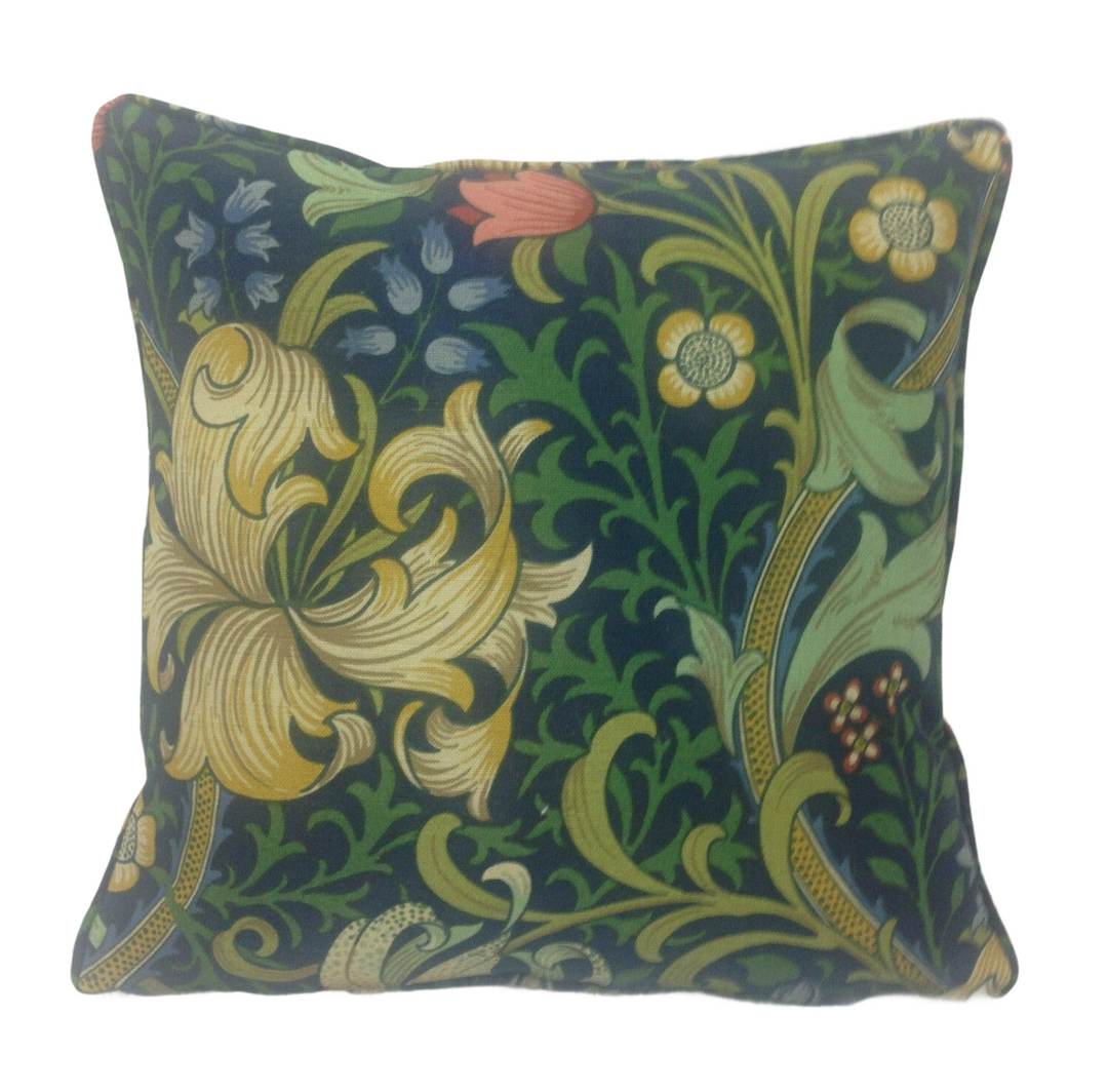 William Morris - Golden Lily - Midnight / Green - Classic Bold Morris Floral Designer Cushion Cover - Luxury Throw Pillow - Handmade Home.