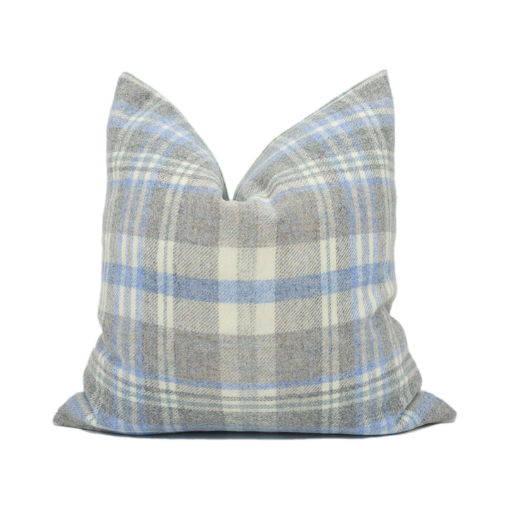 Abraham Moon - Glen Coe - Sky - 100% Wool Cushion Cover - Designer Plaid Pillow Cover - Handmade Custom Abraham Moon Pillow.