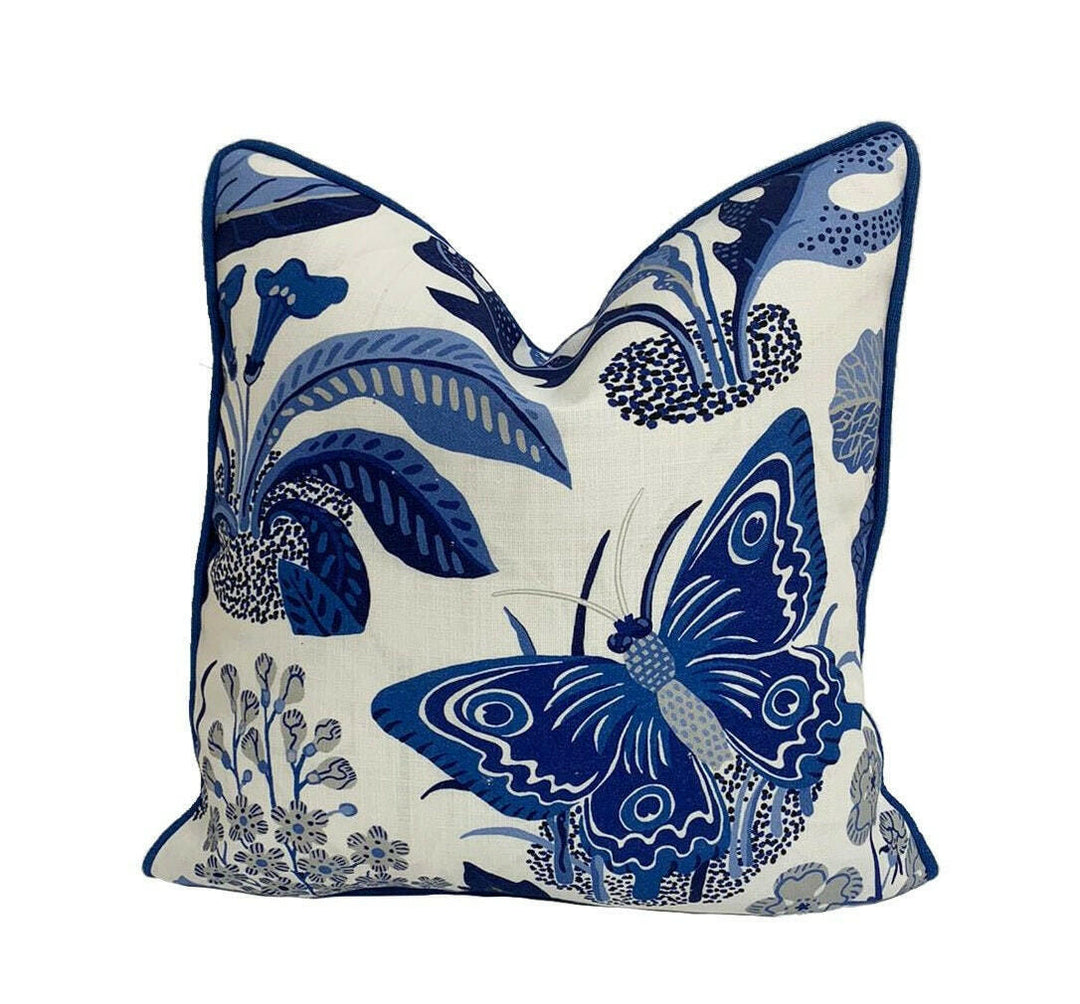 Schumacher - Exotic Butterfly - Marine - Signature Josef Frank Whimsical Butterfly Designer Cushion Cover - Luxury Throw Pillow - Handmade.