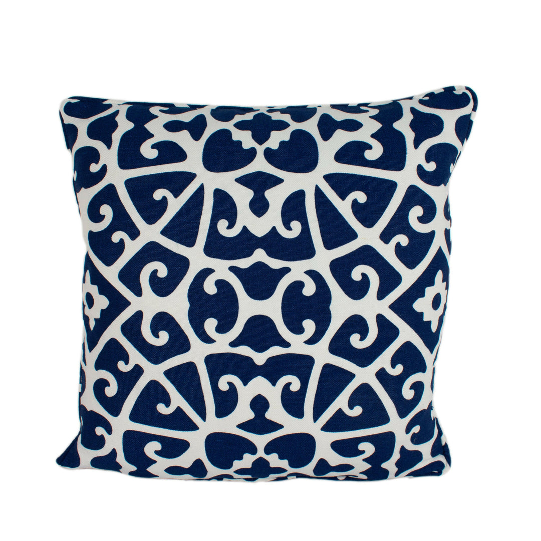 Scalamandre - Anshun Lattice - Indigo - Traditional Chinese Fretwork Floral Designer Cushion Cover - Handmade Throw Pillow Luxury Home Decor.