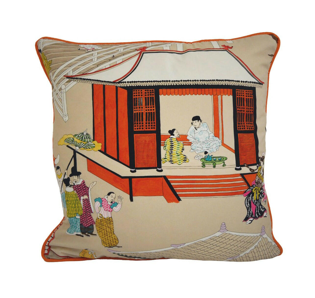 Manuel Canovas - Madame Butterfly - Rouge de Chine - Japanese Inspired Designer Cushion Cover - Handmade Throw Pillow Home Decor.