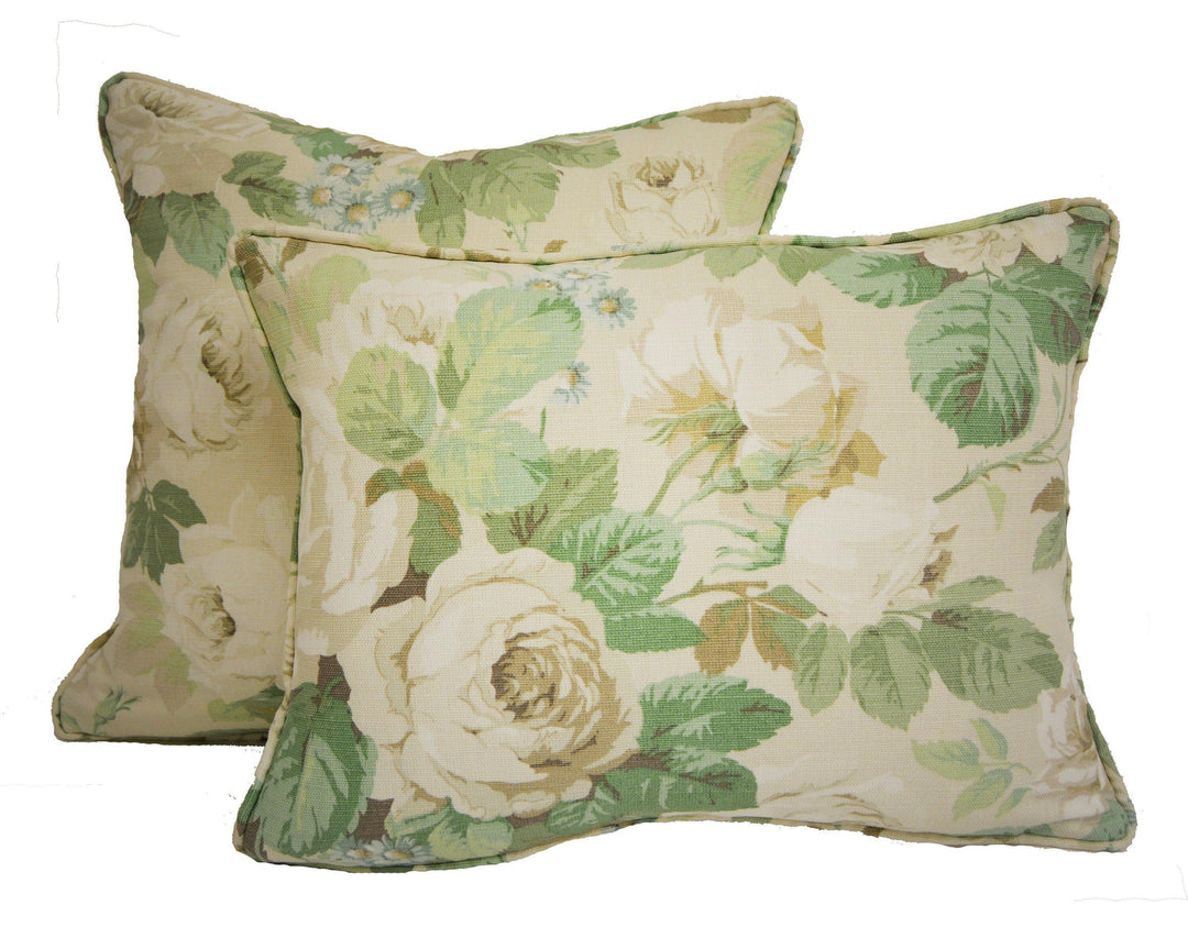 Sanderson - Chelsea - Sage / Ivory - Self Piped Cushion Cover Throw Pillow Designer Home Decor.