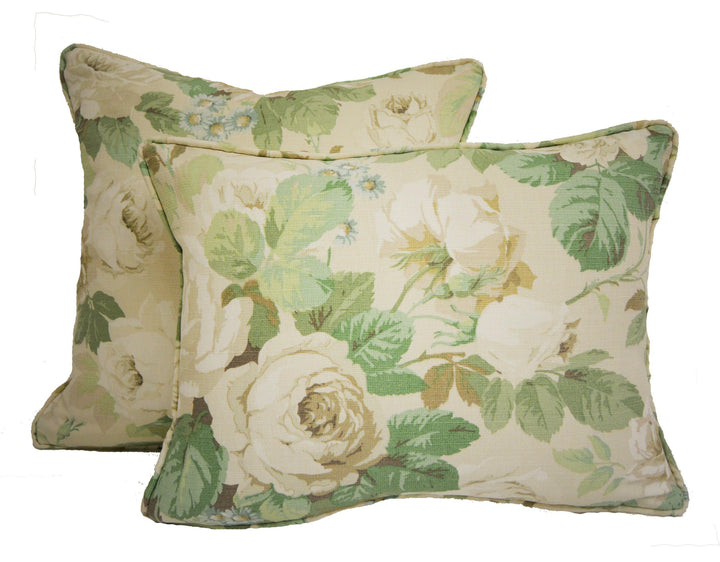 Sanderson - Chelsea - Sage / Ivory - Self Piped Cushion Cover Throw Pillow Designer Home Decor.
