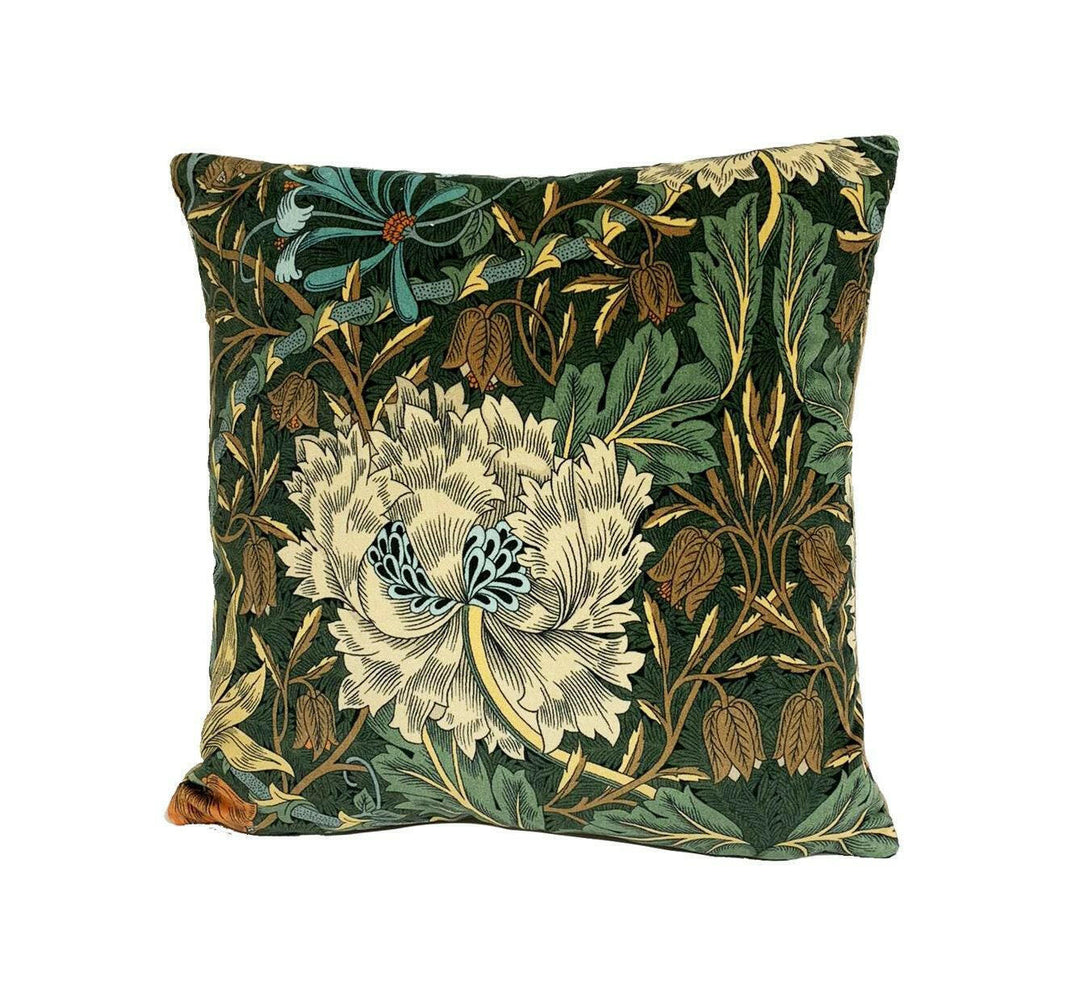 William Morris - Honeysuckle &amp; Tulip Velvet - Forest / Chestnut - Gorgeous Sumptuous Velvet Floral Designer Cushion Cover - Luxury Throw.