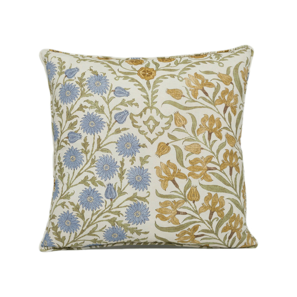 Oscar De La Renta for Lee Jofa - Sameera - Sapphire / Gold - Exotic Floral Cushion Cover - Self Piped Throw Pillow - Designer Home Décor.