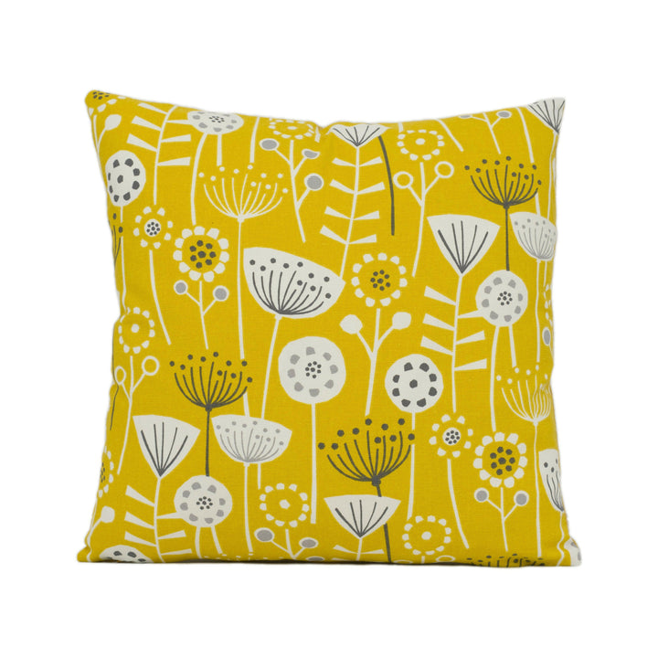 Fryetts - Bergen - Ochre - Playful Bright Scandinavian Style Floral Cushion Cover - Handmade Throw Pillow - Designer Home Décor.