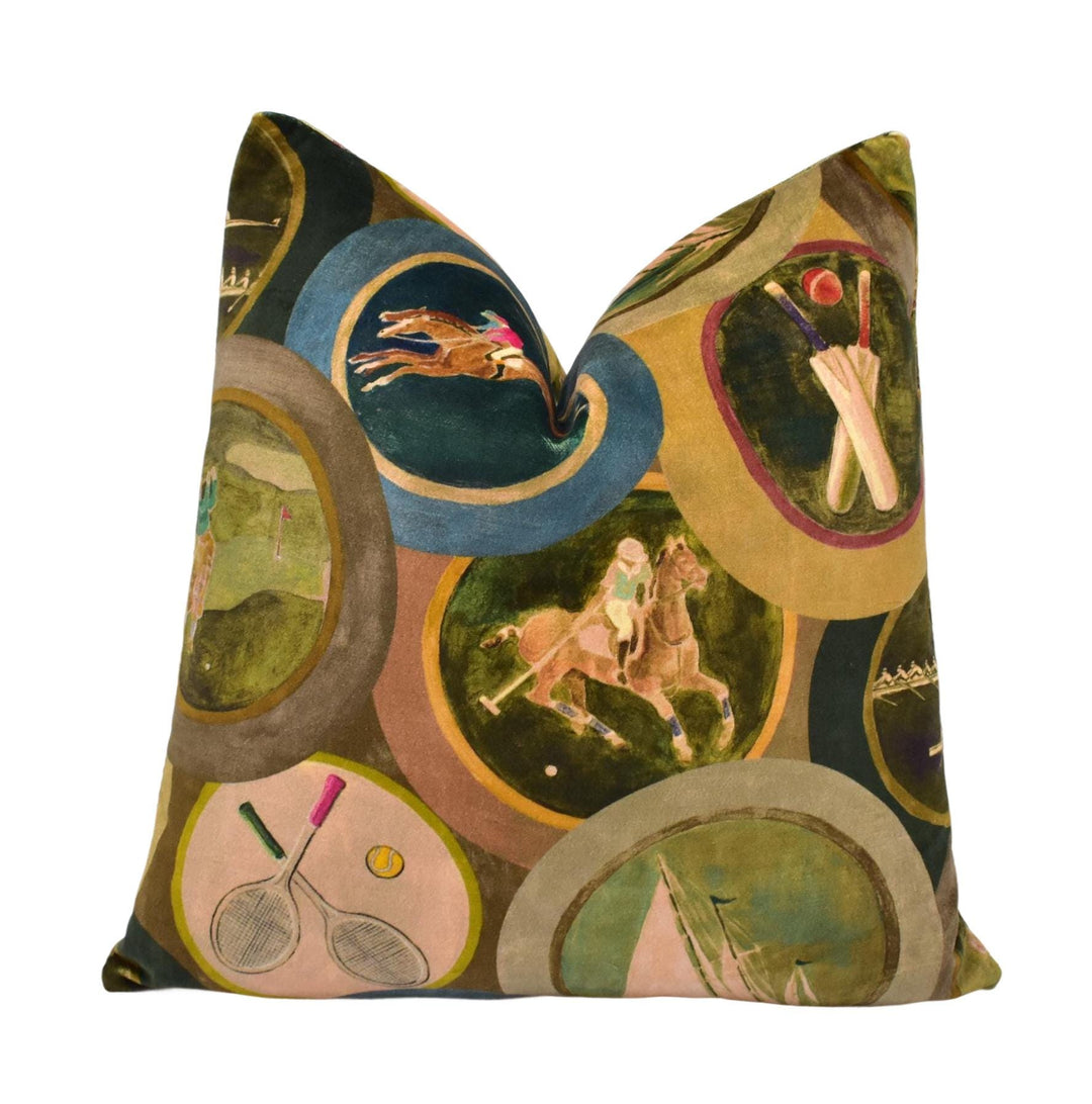 a decorative pillow with a picture of a woman on a horse