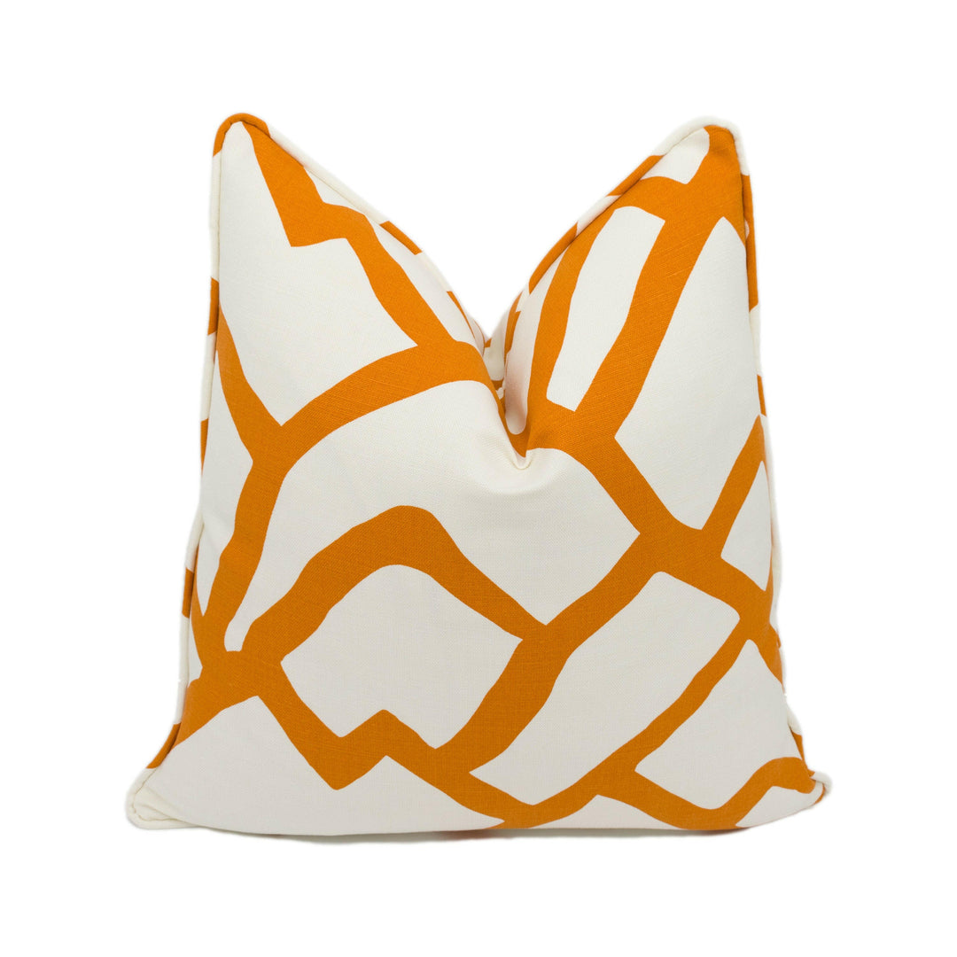 Schumacher - Zimba - Orange - Stylish Self Piped Graphic Avant Garde Designer Cushion Cover - Handmade Throw Pillow - Luxury Home Décor.