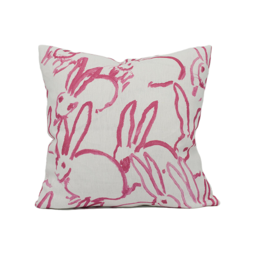 Lee Jofa Groundworks - Hutch - Pink - Painted Rabbit Motif Cushion Cover - Handmade Throw Pillow - Designer Home Décor.