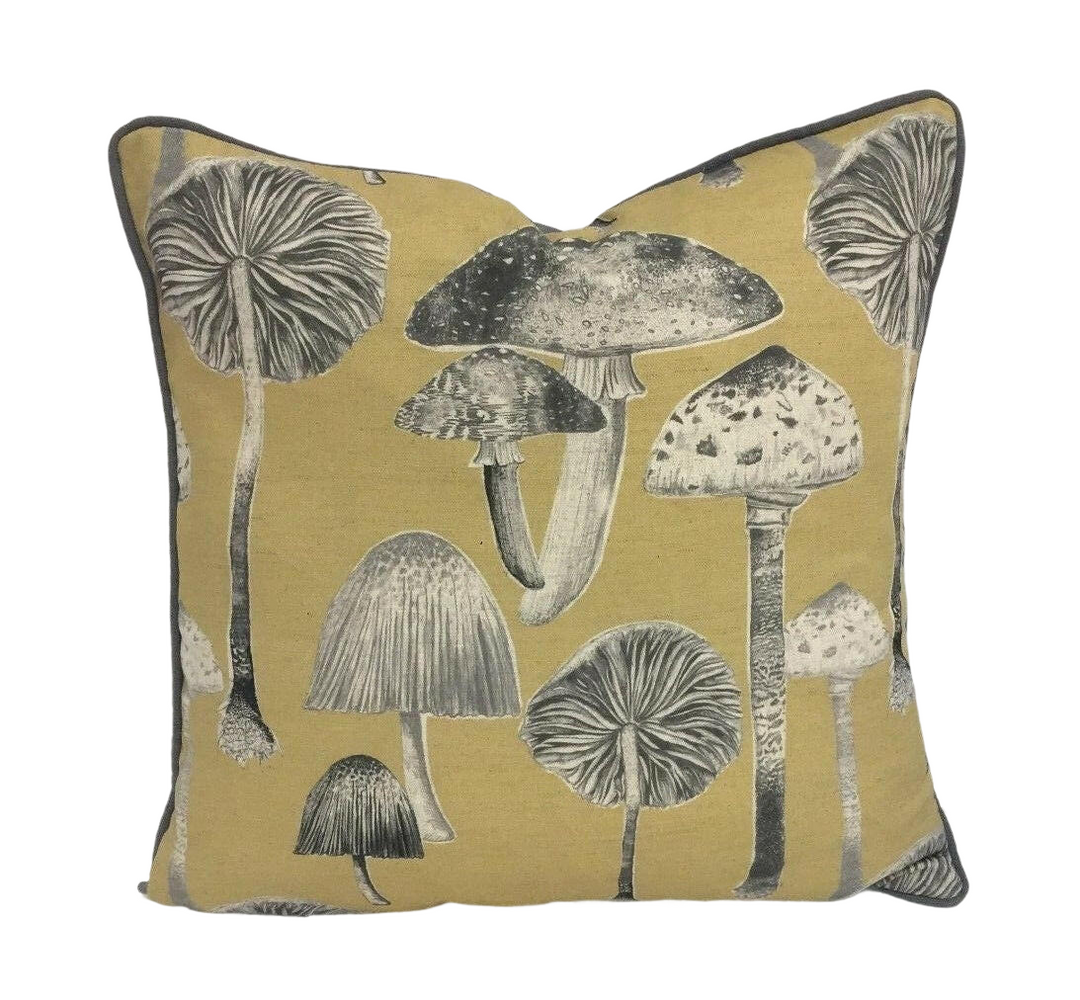 Voyage Decoration - Toadstools  - Corn - Funky Illustrated Mushroom Cushion Cover - Handmade Throw Pillow Designer Home Decor.