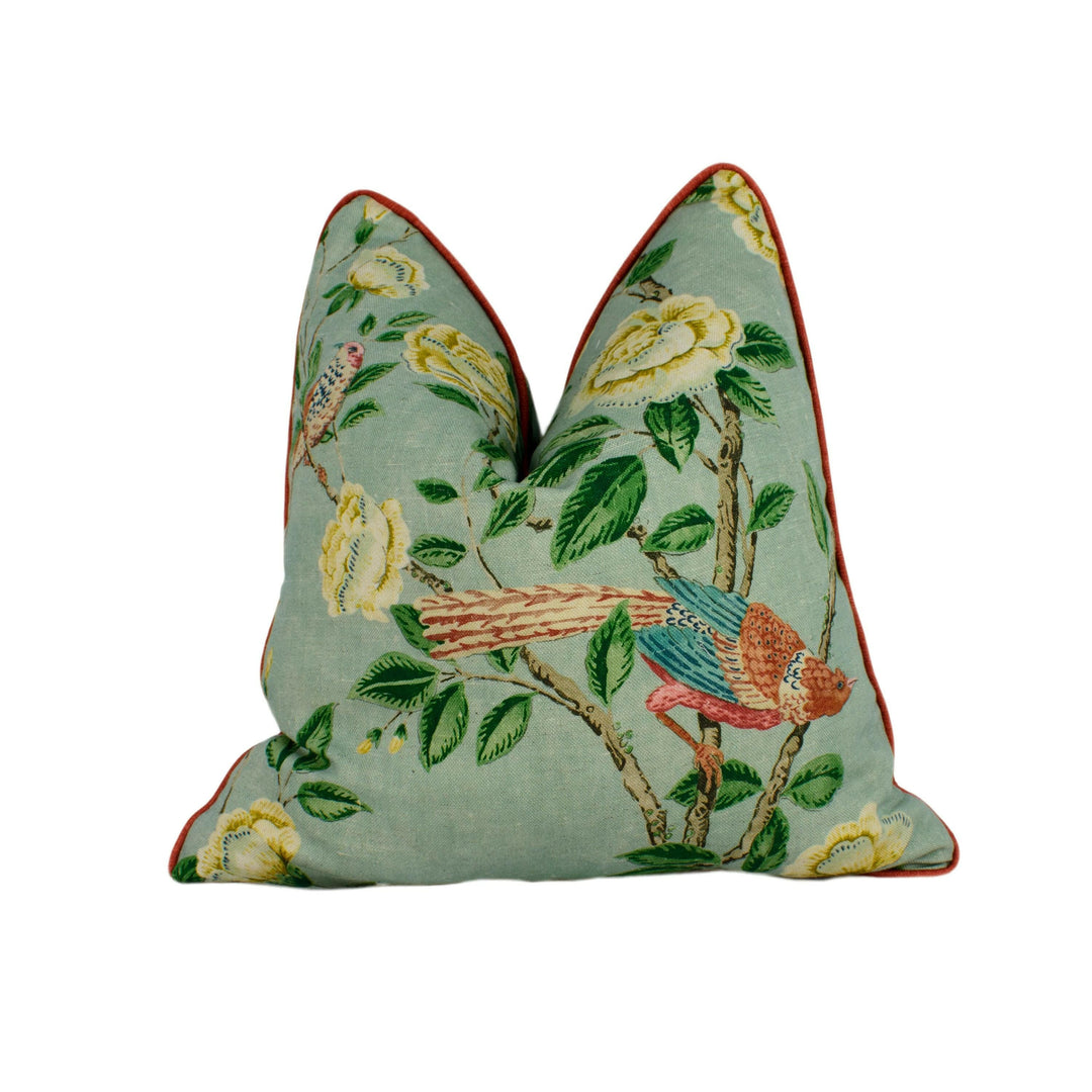 Sanderson - Andhara - Seaglass - Classic Flora and Fauna Chinoiserie Designer Cushion Cover - Luxury Throw Pillow - Handmade Home Décor.