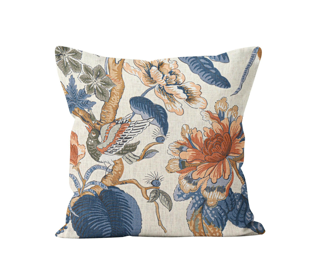 Thibaut - Hill Garden - Brick and Navy - Traditional Floral Cushion Cover - Handmade Throw Pillow - Designer Home Décor.