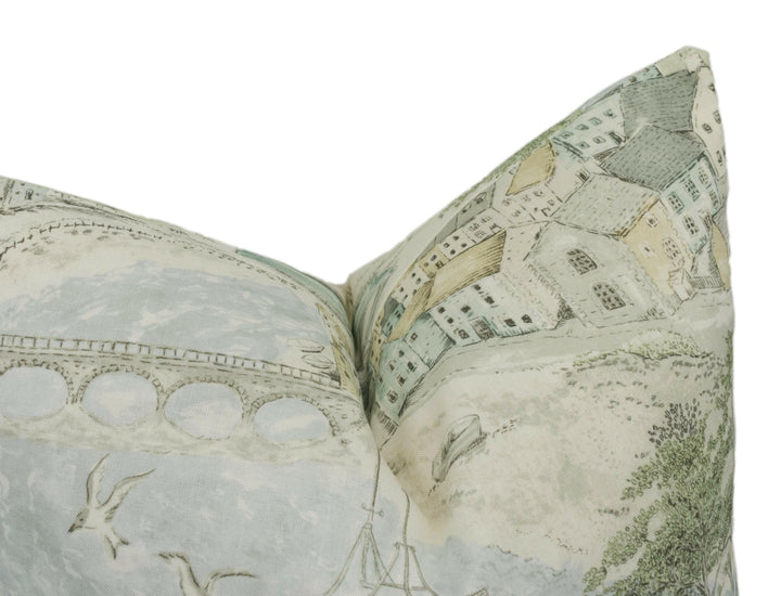 Sanderson - Sea Houses - Tidewater Blue - Tranquil Country Seaside Designer Cushion Cover - Luxury Throw Pillow - Handmade Home Decor.