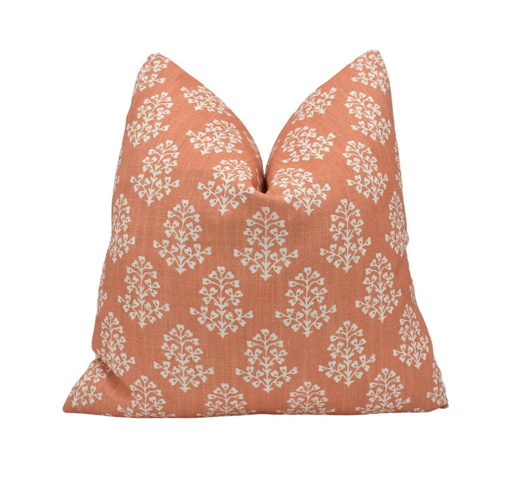 Andrew Martin - Sprig - Orange - Indian Block Print Dainty Floral Designer Cushion Cover - Handmade Andrew Martin Cushion Cover - Pillow.