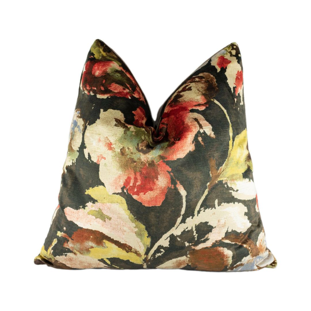 Jane Churchill - Beatrice Velvet - Charcoal / Red - Stunning Designer Cushion Cover Home Décor Throw Pillow.