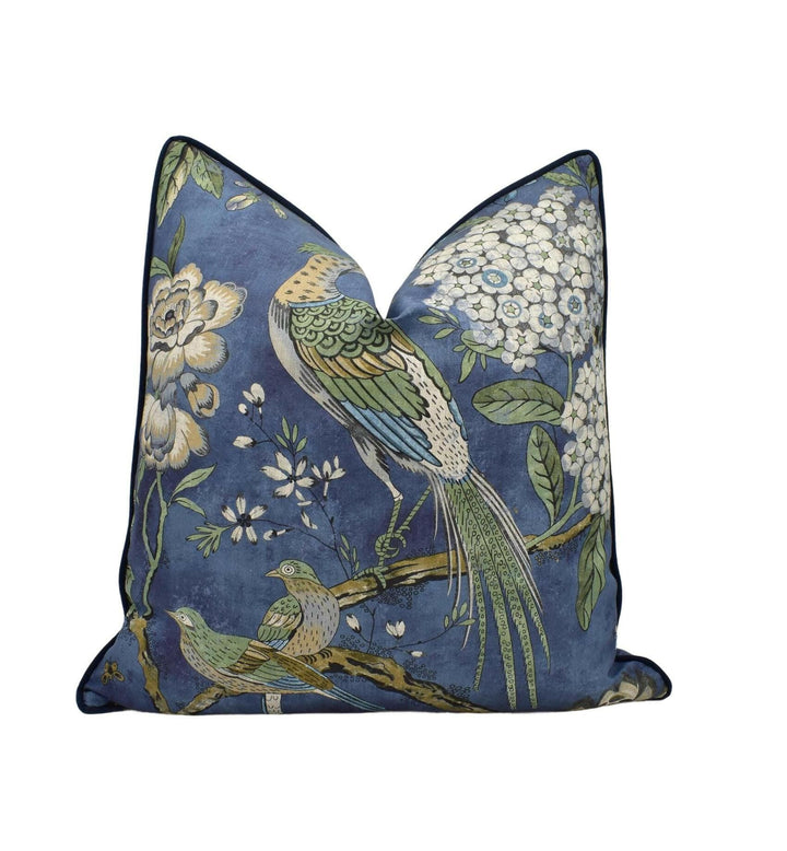 Anna French x Thibaut - Villeneuve - Navy - Antique Avant Garde Bird Designer Cushion Cover - Luxury Throw Pillow - Handmade Home Decor.