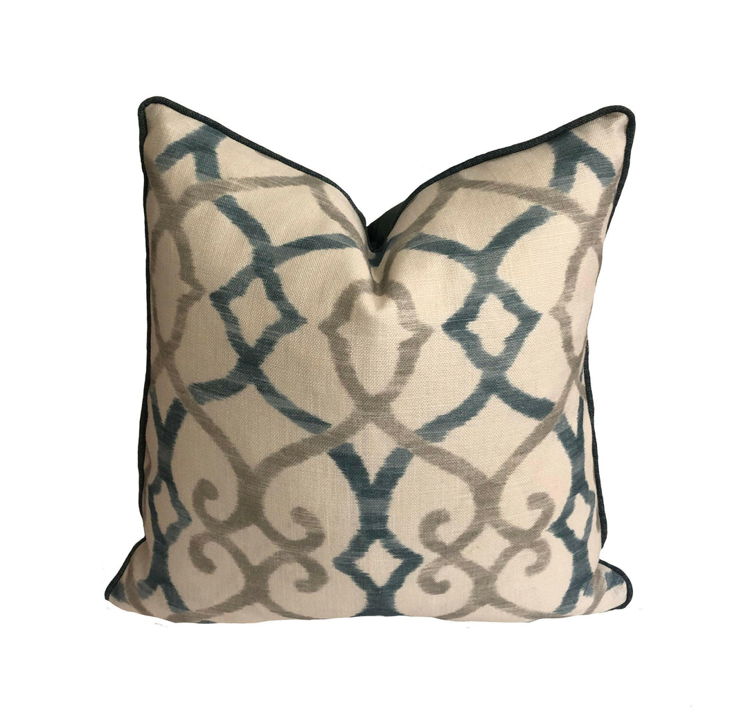 Jane Churchill - Colefax and Fowler - Silwood - Blue - Striking Trellis Print Cushion Cover - Handmade Throw Pillow Designer Home Decor.