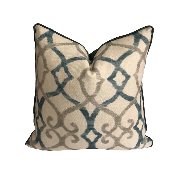 Jane Churchill - Colefax and Fowler - Silwood - Blue - Striking Trellis Print Cushion Cover - Handmade Throw Pillow Designer Home Decor.