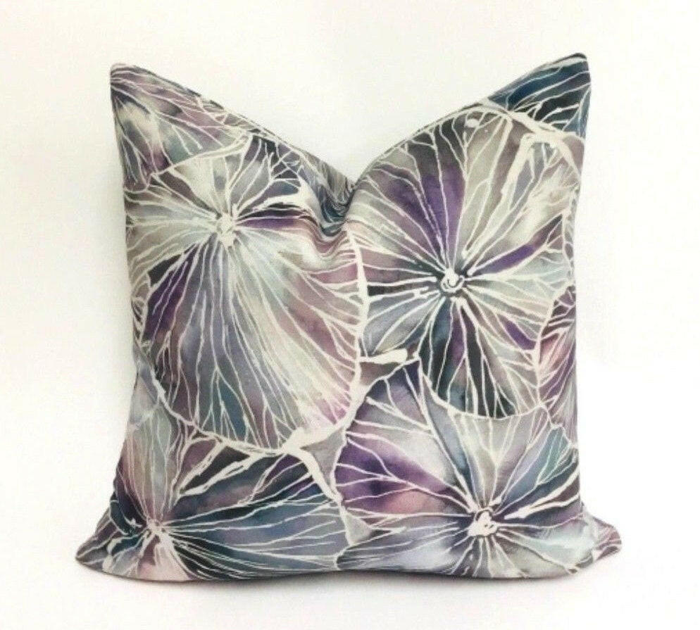 Voyage Decoration - Nelumbo - Amethyst - Luxurious Watercolour Lotus Leaves Cushion Cover - Handmade Throw Pillow Designer Home Decor.