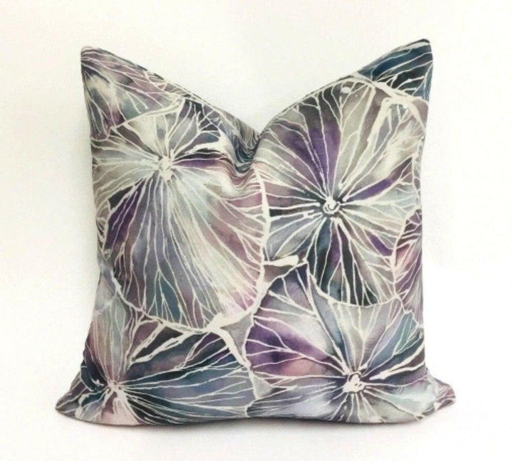 Voyage Decoration - Nelumbo - Amethyst - Luxurious Watercolour Lotus Leaves Cushion Cover - Handmade Throw Pillow Designer Home Decor.