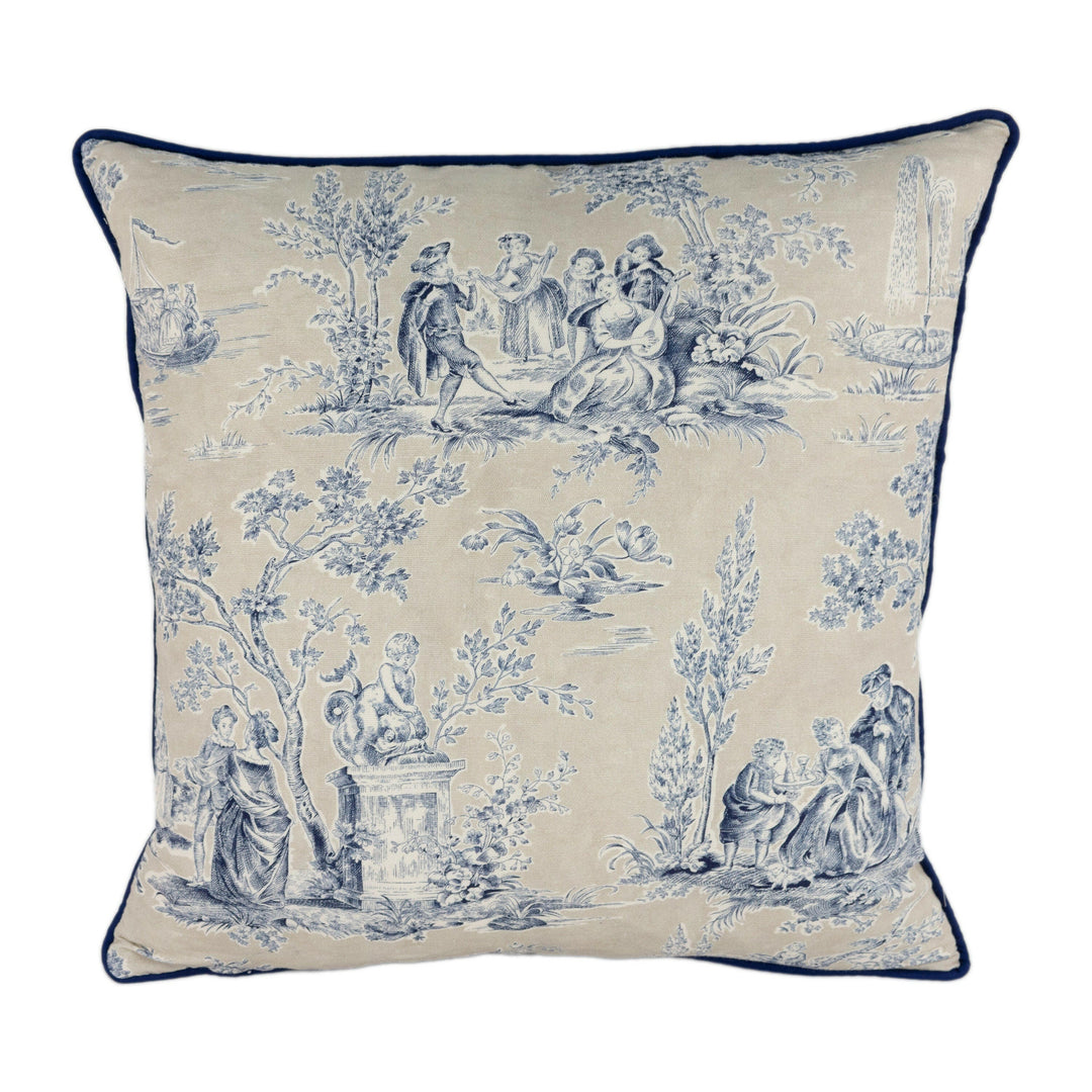 Sanderson - Josette - Indigo / Taupe - Stunning Designer Cushion Cover Home Decor Throw Pillow Contrast Piped.