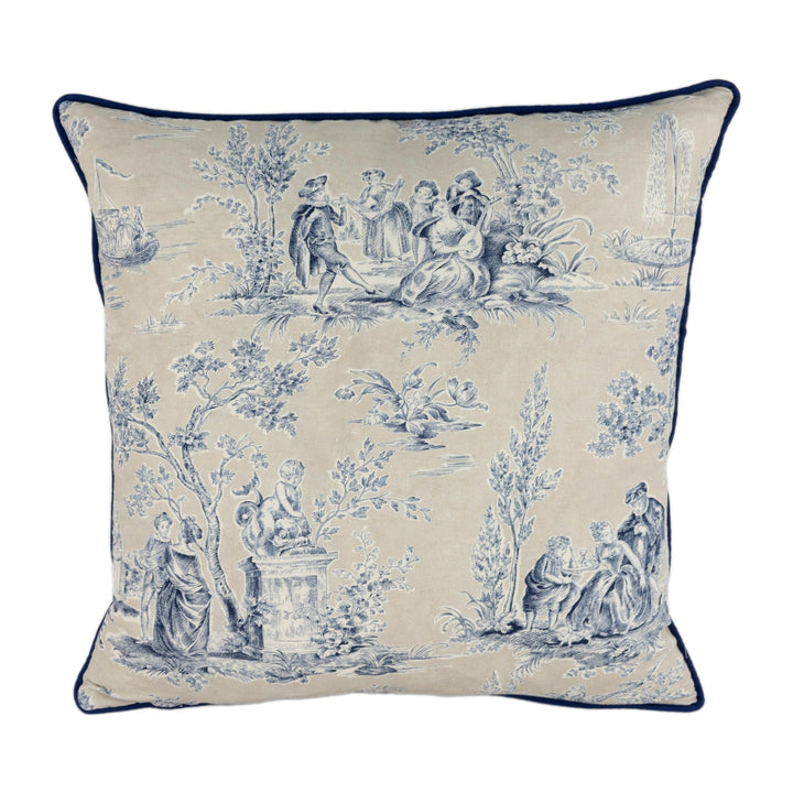 Sanderson - Josette - Indigo / Taupe - Stunning Designer Cushion Cover Home Decor Throw Pillow Contrast Piped.